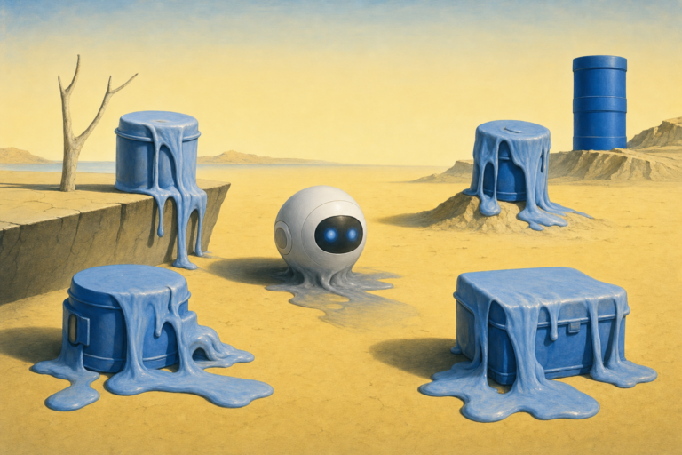 Surrealist illustration of AI agent memory dissolving between sessions, after Dalí's The Persistence of Memory